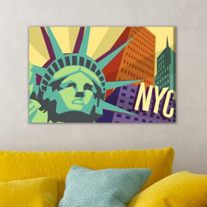 Freiheitsstatue und New York im Retro-Stil. Leinwandbild.