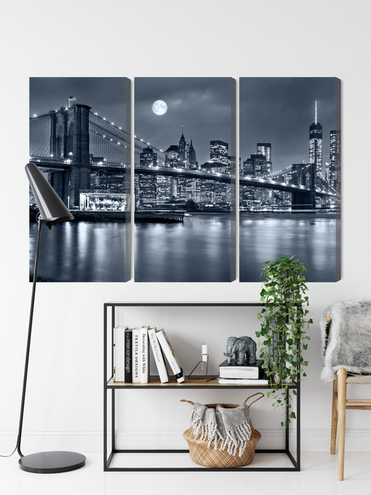 Nächtliches New York und Brooklyn Bridge. Mehrteiliges Leinwandbild. – Bild 8