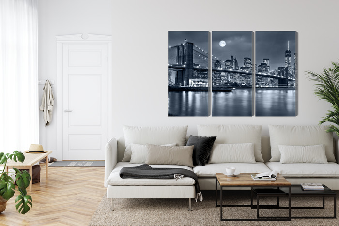 Nächtliches New York und Brooklyn Bridge. Mehrteiliges Leinwandbild. – Bild 5