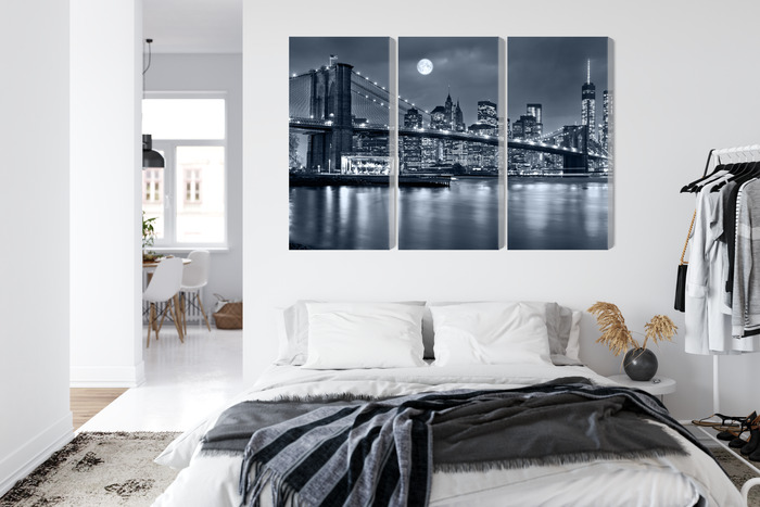 Nächtliches New York und Brooklyn Bridge. Mehrteiliges Leinwandbild. – Bild 6