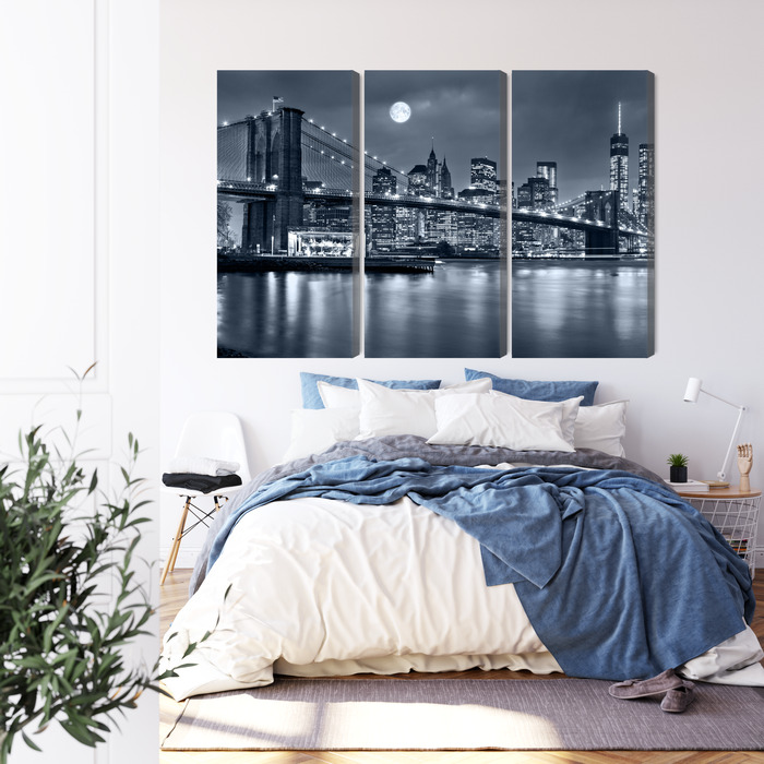 Nächtliches New York und Brooklyn Bridge. Mehrteiliges Leinwandbild. – Bild 2