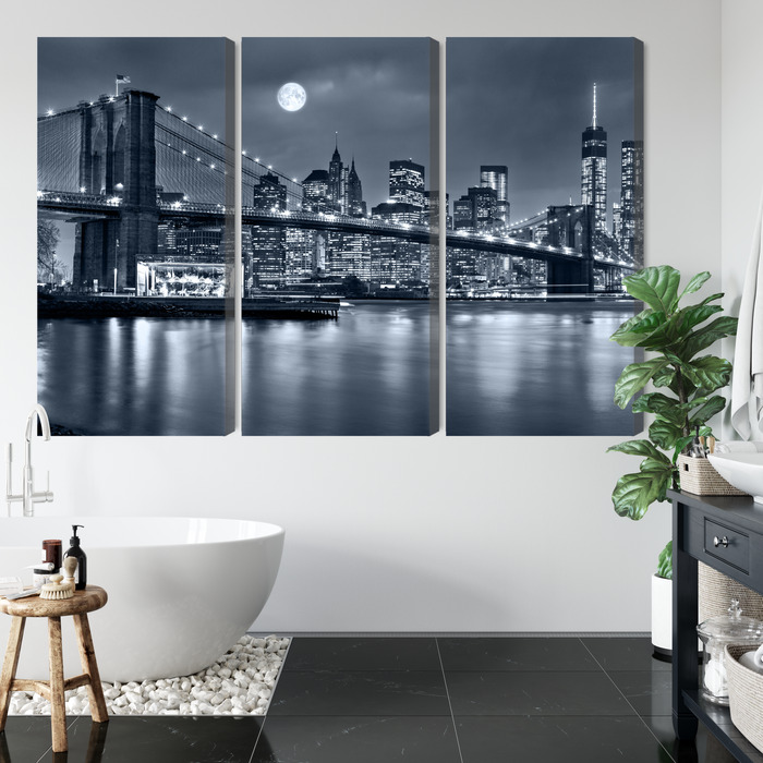 Nächtliches New York und Brooklyn Bridge. Mehrteiliges Leinwandbild. – Bild 4
