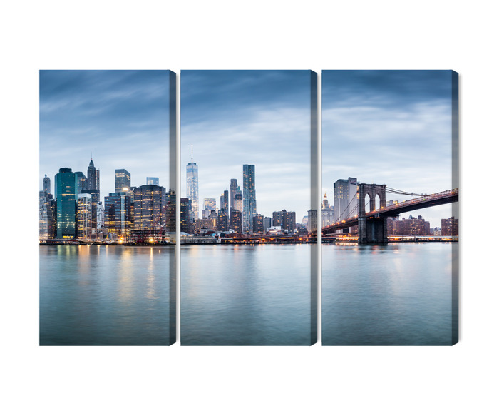 New York panorama with Brooklyn Bridge. Multi-panel canvas print.