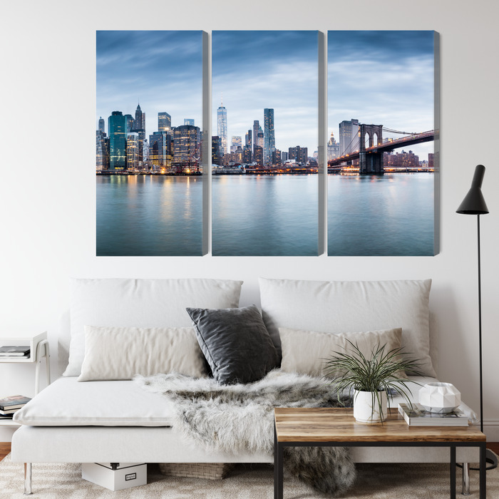 New York panorama with Brooklyn Bridge. Multi-panel canvas print. - Image 3
