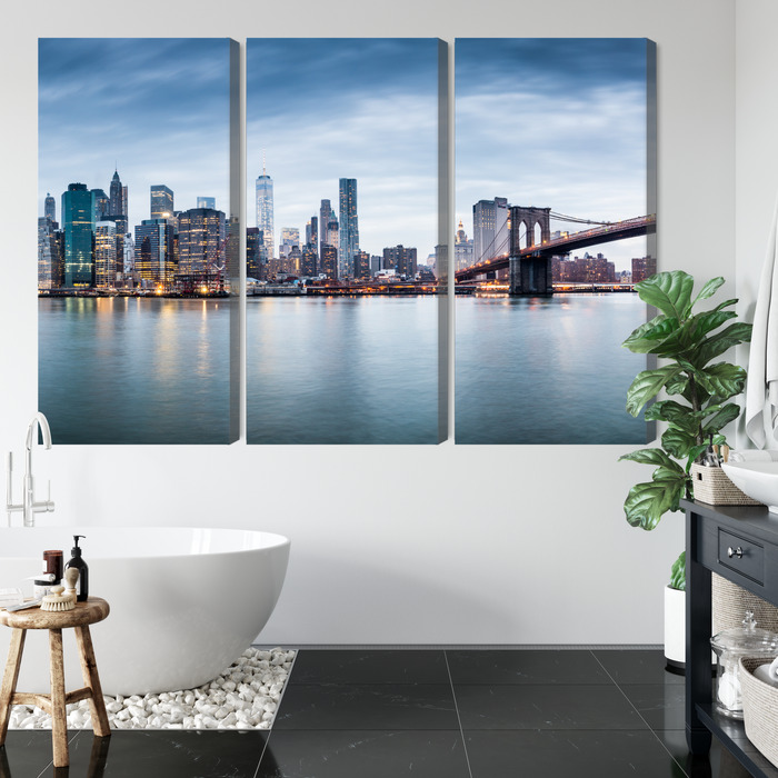New York panorama with Brooklyn Bridge. Multi-panel canvas print. - Image 4